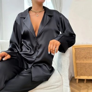Piżama koszulowa kimono długi rękaw i spodnie jedwabista 