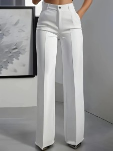 Damskie Spodnie Garniturowe z Wysokim Stanem – Eleganckie Proste Spodnie Proste
