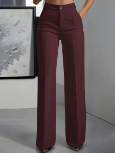 Damskie Spodnie Garniturowe z Wysokim Stanem – Eleganckie Proste Spodnie Proste 