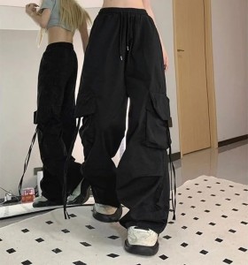 Damskie Spodnie Baggy Retro High Street – Luźne Joggery z Wysokim Stanem i Kieszeniami