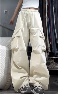Damskie Spodnie Baggy Retro High Street – Luźne Joggery z Wysokim Stanem i Kieszeniami 