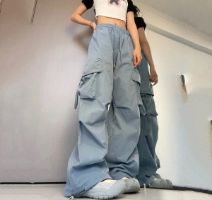Damskie Spodnie Baggy Retro High Street – Luźne Joggery z Wysokim Stanem i Kieszeniami 