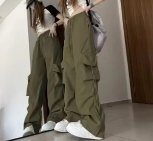 Damskie Spodnie Baggy Retro High Street – Luźne Joggery z Wysokim Stanem i Kieszeniami 